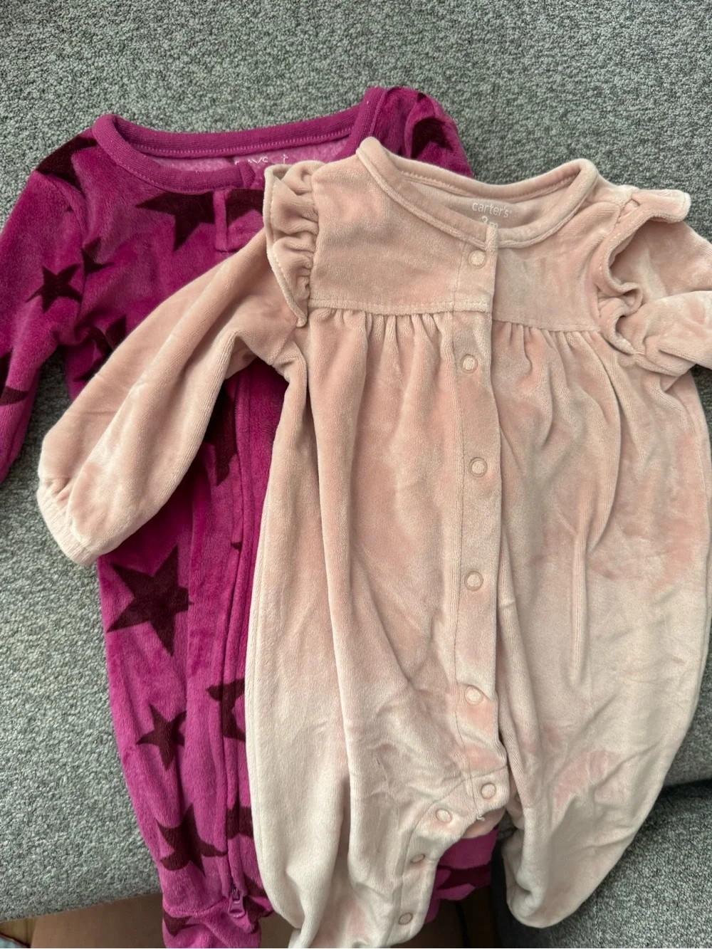 Carter's Pink Velvet Baby Footed Romper & Plum Star Sleeper Set